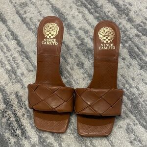 Vince Camuto Tan Woven Slide Sandals